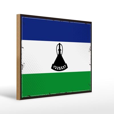 Cartello in legno Bandiera del Lesotho 40x30 cm Cartello con bandiera retrò del Lesotho