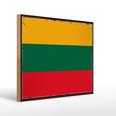 Holzschild Flagge Litauens 40x30cm Retro Flag of Lithuania Schild