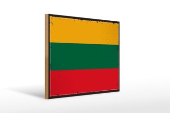 Panneau en bois drapeau de la Lituanie 40x30cm, drapeau rétro de la Lituanie 1
