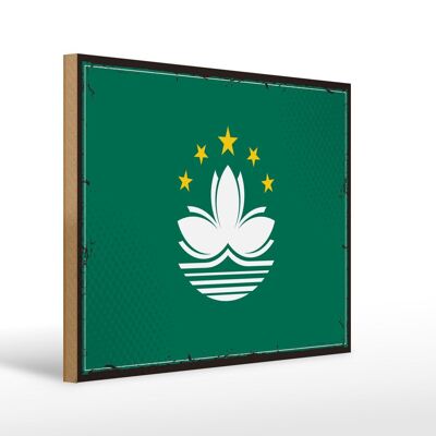 Cartello in legno Bandiera di Macao 40x30 cm Insegna decorativa con bandiera retrò di Macao