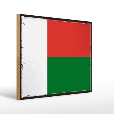 Panneau en bois drapeau de Madagascar 40x30cm, panneau décoratif rétro de Madagascar