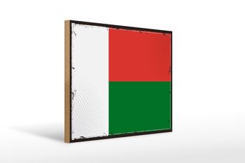 Panneau en bois drapeau de Madagascar 40x30cm, panneau décoratif rétro de Madagascar 1