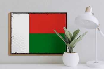 Panneau en bois drapeau de Madagascar 40x30cm, panneau décoratif rétro de Madagascar 3