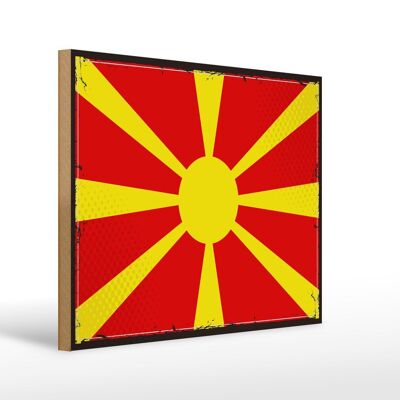 Cartello in legno Bandiera della Macedonia 40x30 cm Cartello con bandiera retrò della Macedonia
