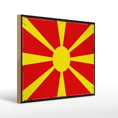 Holzschild Flagge Mazedoniens 40x30cm Retro Flag Macedonia Schild