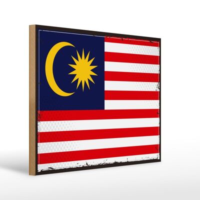 Cartello in legno Bandiera della Malesia 40x30 cm Cartello con bandiera retrò della Malesia