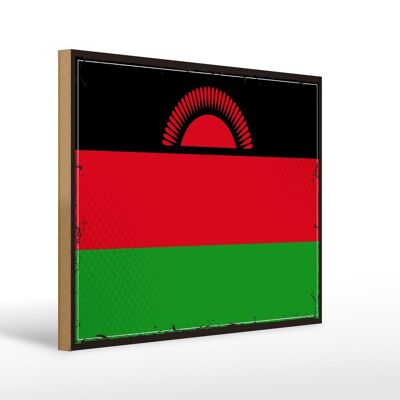 Cartello in legno Bandiera del Malawi 40x30 cm Cartello decorativo con bandiera retrò del Malawi