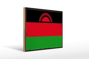 Panneau en bois drapeau du Malawi 40x30cm, drapeau rétro du Malawi, panneau décoratif 1