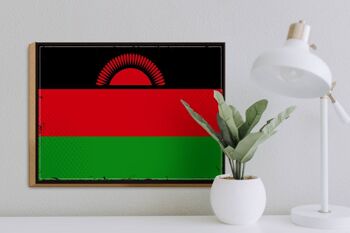 Panneau en bois drapeau du Malawi 40x30cm, drapeau rétro du Malawi, panneau décoratif 3