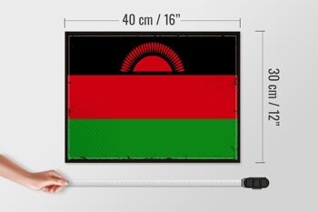 Panneau en bois drapeau du Malawi 40x30cm, drapeau rétro du Malawi, panneau décoratif 4