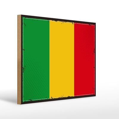 Holzschild Flagge Malis 40x30cm Retro Flag of Mali Holz Deko Schild