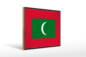 Panneau en bois drapeau des Maldives 40x30cm, drapeau rétro des Maldives, panneau décoratif 1