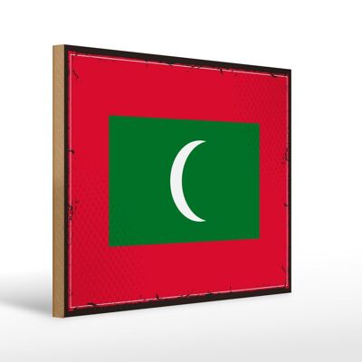 Holzschild Flagge Malediven 40x30cm Retro Flag Maldives Deko Schild