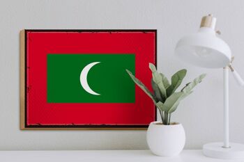 Panneau en bois drapeau des Maldives 40x30cm, drapeau rétro des Maldives, panneau décoratif 3