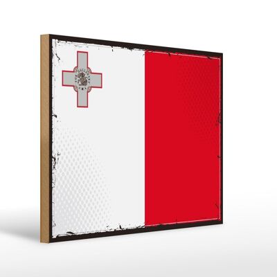 Cartello in legno Bandiera di Malta 40x30 cm Cartello decorativo con bandiera retrò di Malta