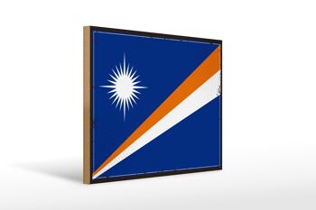 Panneau en bois drapeau des îles Marshall 40x30cm, drapeau rétro, panneau décoratif 1