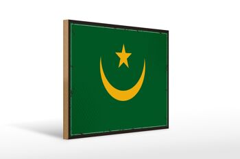 Panneau en bois drapeau de la Mauritanie 40x30cm, drapeau rétro, panneau décoratif en bois 1