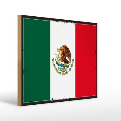 Letrero de Madera Bandera de México 40x30cm Bandera Retro de México Letrero Decorativo