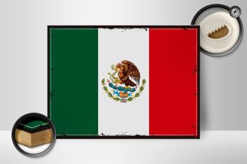 Panneau en bois drapeau du mexique 40x30cm, drapeau rétro du mexique, panneau décoratif 2
