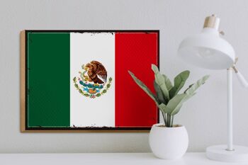 Panneau en bois drapeau du mexique 40x30cm, drapeau rétro du mexique, panneau décoratif 3