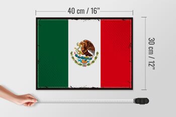 Panneau en bois drapeau du mexique 40x30cm, drapeau rétro du mexique, panneau décoratif 4