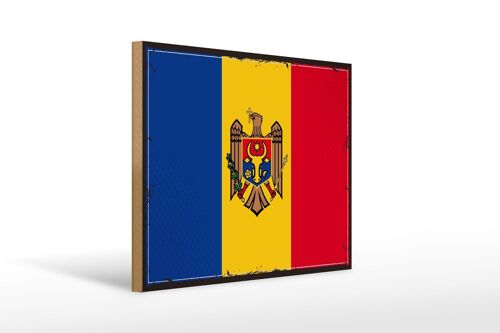 Holzschild Flagge Moldau 40x30cm Retro Flag of Moldova Deko Schild