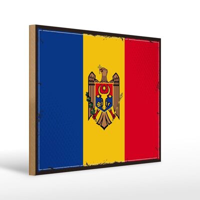 Holzschild Flagge Moldau 40x30cm Retro Flag of Moldova Deko Schild