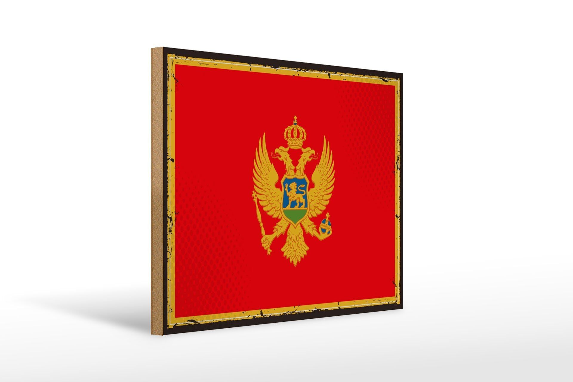Holzschild Flagge Montenegro 40x30cm Retro Flag Montenegro Schild