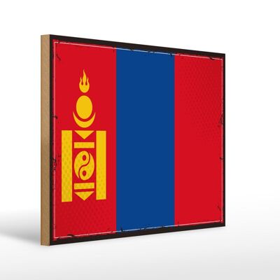 Cartello in legno bandiera Mongolia 40x30 cm Cartello con bandiera retrò della Mongolia