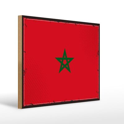 Panneau en bois drapeau du Maroc 40x30cm Panneau rétro drapeau du Maroc