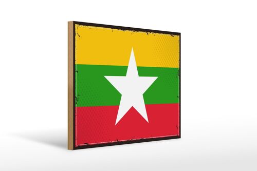 Holzschild Flagge Myanmars 40x30cm Retro Flag of Myanmar Schild