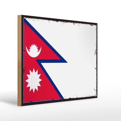 Cartello in legno Bandiera del Nepal 40x30 cm Cartello decorativo con bandiera retrò del Nepal