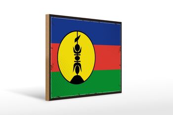 Panneau en bois drapeau Nouvelle-Calédonie 40x30cm drapeau rétro panneau décoratif en bois 1