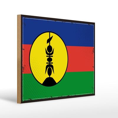 Holzschild Flagge Neukaledonien 40x30cm Retro Flag Holz Deko Schild