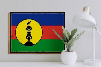 Panneau en bois drapeau Nouvelle-Calédonie 40x30cm drapeau rétro panneau décoratif en bois 3