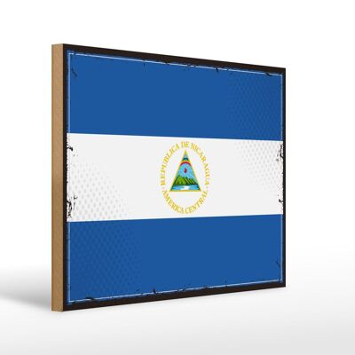 Letrero de madera bandera de Nicaragua 40x30cm bandera retro Signo de Nicaragua