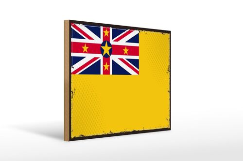 Holzschild Flagge Niues 40x30cm Retro Flag of Niue Holz Deko Schild