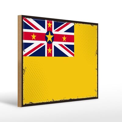 Holzschild Flagge Niues 40x30cm Retro Flag of Niue Holz Deko Schild