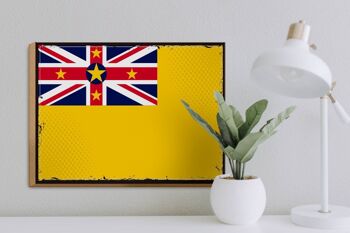 Panneau en bois drapeau de Niue 40x30cm Rétro Drapeau de Niue panneau décoratif en bois 3