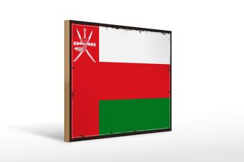 Panneau en bois drapeau d'oman 40x30cm, drapeau rétro d'oman, panneau décoratif en bois 1