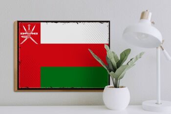 Panneau en bois drapeau d'oman 40x30cm, drapeau rétro d'oman, panneau décoratif en bois 3