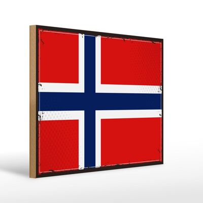 Cartello in legno Bandiera della Norvegia 40x30 cm Cartello decorativo con bandiera retrò della Norvegia