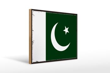 Panneau en bois drapeau du Pakistan 40x30cm, drapeau rétro du Pakistan 1