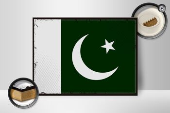 Panneau en bois drapeau du Pakistan 40x30cm, drapeau rétro du Pakistan 2