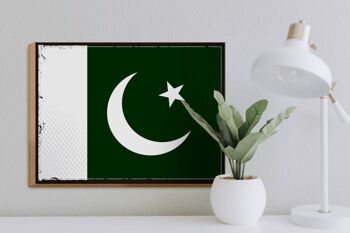 Panneau en bois drapeau du Pakistan 40x30cm, drapeau rétro du Pakistan 3