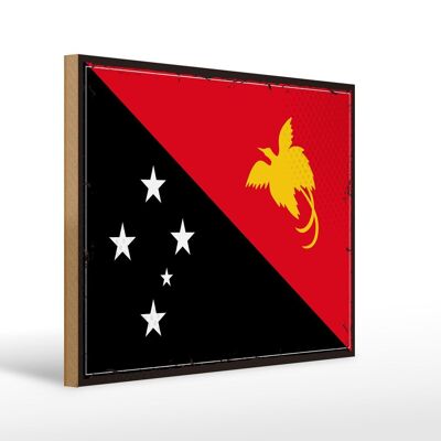 Cartello in legno bandiera Papua?Nuova Guinea 40x30 cm Insegna retrò della Nuova Guinea