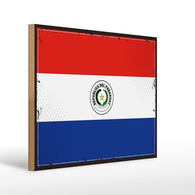 Cartel de Madera Bandera de Paraguay 40x30cm Cartel Retro Bandera de Paraguay