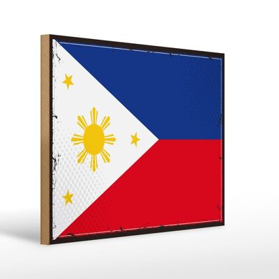 Holzschild Flagge Philippinen 40x30cm Retro Philippines Deko Schild