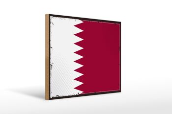 Panneau en bois Drapeau du Qatar 40x30cm Rétro Drapeau du Qatar signe décoratif 1