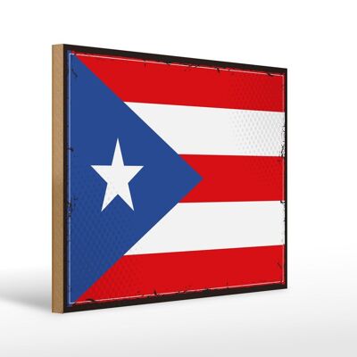Letrero de madera bandera de Puerto Rico 40x30cm cartel retro de Puerto Rico